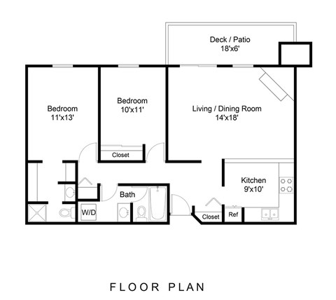 Floor plan for 2 beds, 2 baths, 1058 sqft